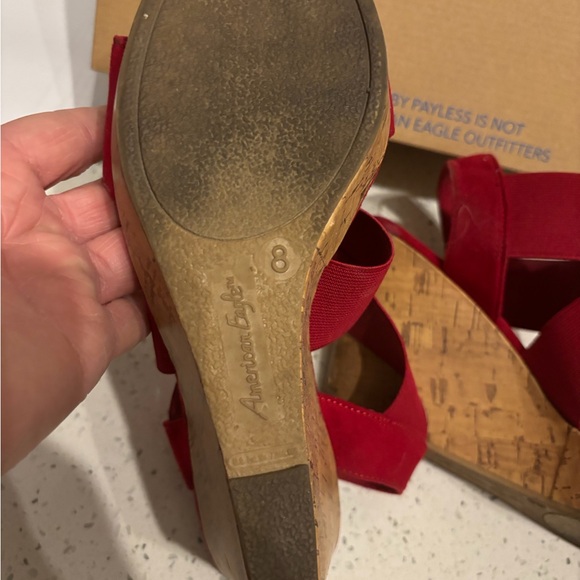 American Eagle, Red Cork Wedged Shoes with Elastic ankle straps. Size 8 - Picture 4 of 4